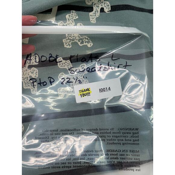 Vintage Women's poetic Adobe Flatts, large seafoam colored sweatshirt  - Picture 9 of 9